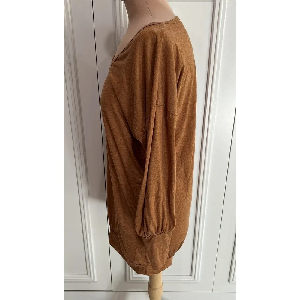 Zanzea Rust Brown Tunic Top‎ Pockets Lagenlook Minimalist Boho Classic